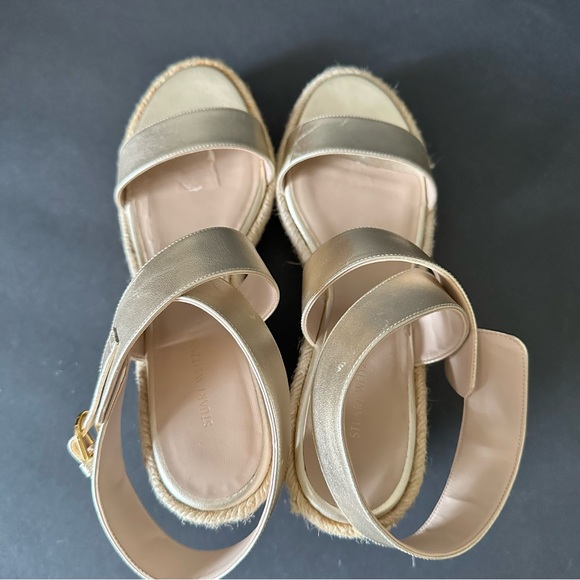 Stuart Weitzman Gold Metallic Lexia Espadrille Wedge Sandals Size 9 Like New - Picture 3 of 8